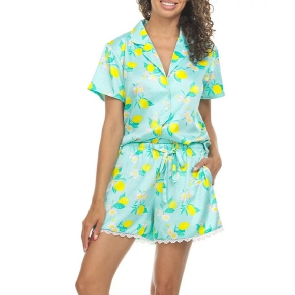 Flora by Flora Nikrooz Womens Citrus Satin Notch Collar PJ Set NWT Sz L NWT - Picture 3 of 8